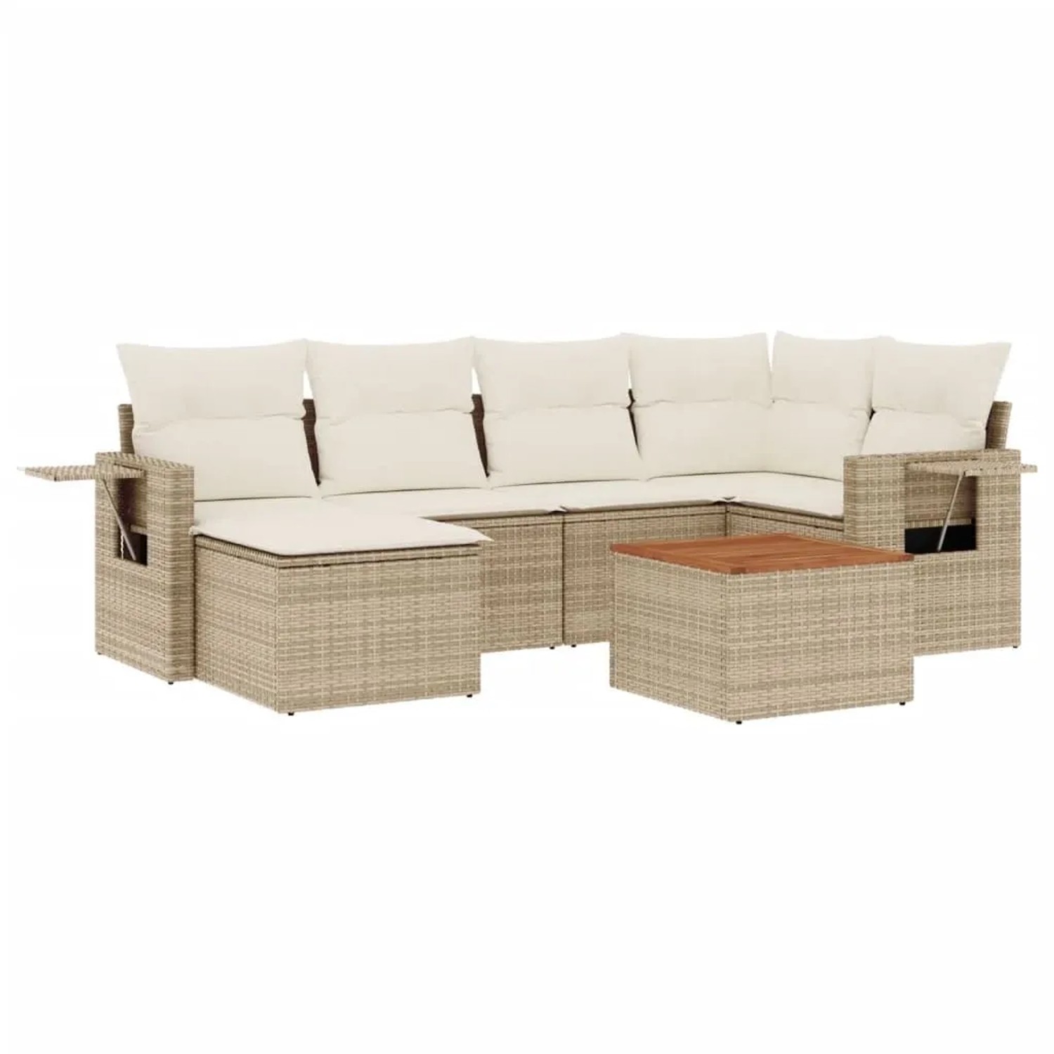 vidaXL 7-Tlg Garten-Sofagarnitur mit Kissen Beige Poly Rattan 3224665
