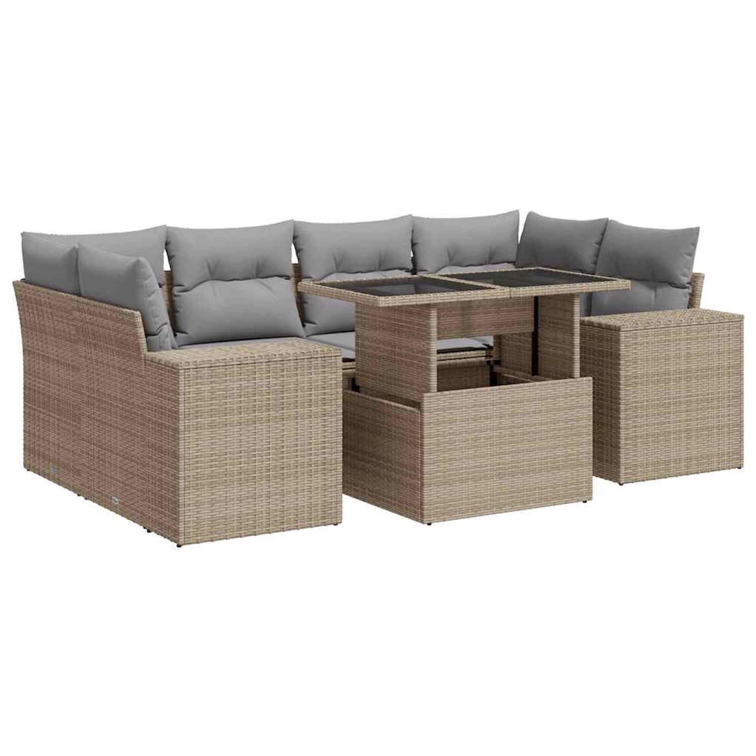 vidaXL 7-Tlg Garten-Sofagarnitur mit Kissen Beige Poly Rattan 3326750 günstig online kaufen