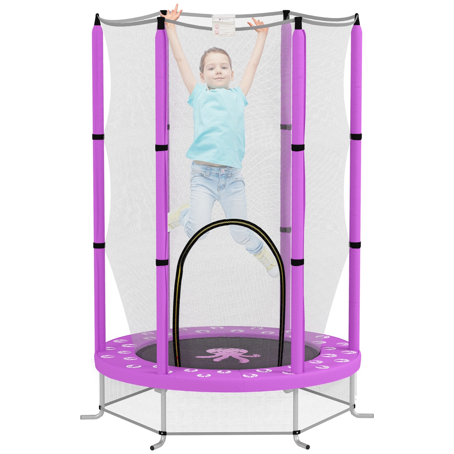 AIYAPLAY Kids Trampoline Stahl Kunststoff Violett 140L x 140B x 190H cm