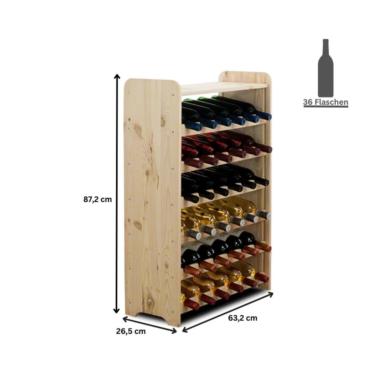 Weinregal aus Kiefernholz, unbehandelt, für 36 Flaschen. PROREGAL Pinotwine C.
