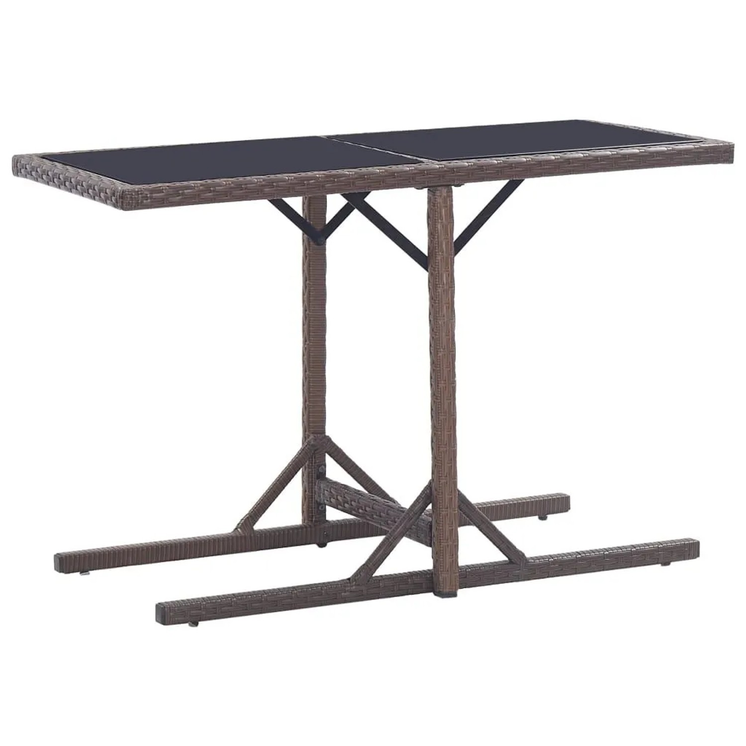 Furnicato Gartentisch Braun 110x53x72 Cm Glas Und Poly Rattan
