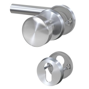 Edelstahl Rosettengarnitur für Zimmertüren, L-Form, Profilzylinder-Lochung.