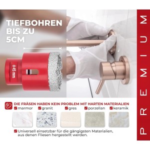 PROREGAL Diamant-Bohrkronenaufsatz 50mm für Fliesen, Glas, Stein mit Winkelschleifer im Einsatz.