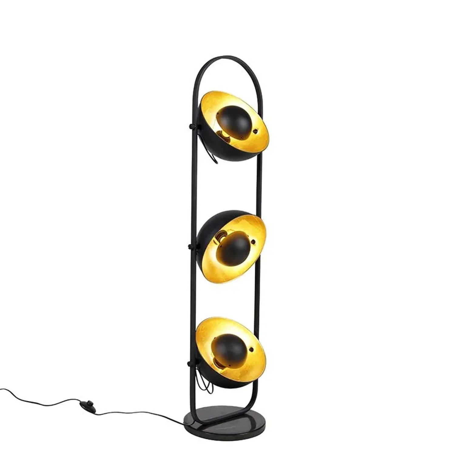 QAZQA Industrielle Stehlampe Schwarz mit Goldenen 3 Lichtern Emilienne Novo