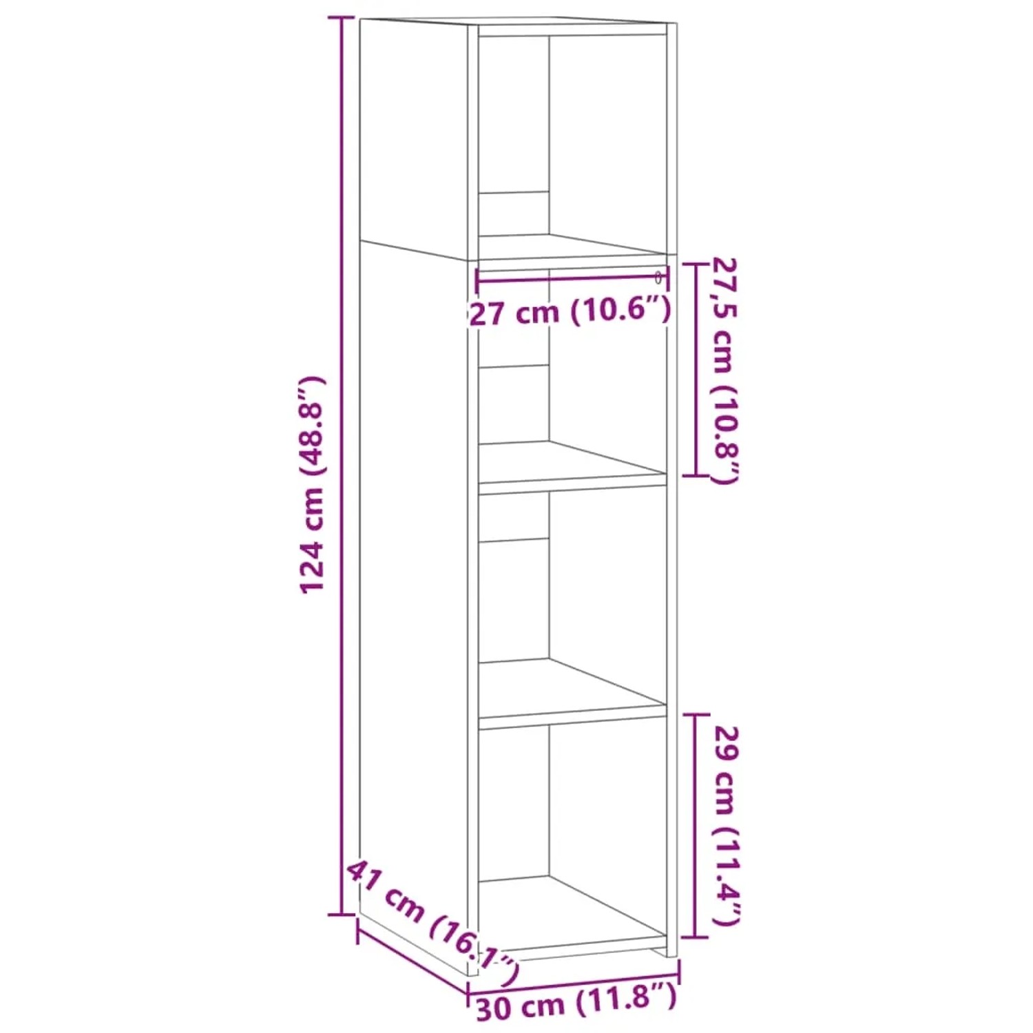 Schwarzes vidaXL Highboard (30x41x124 cm) aus Holzwerkstoff, ideal als Sideboard.