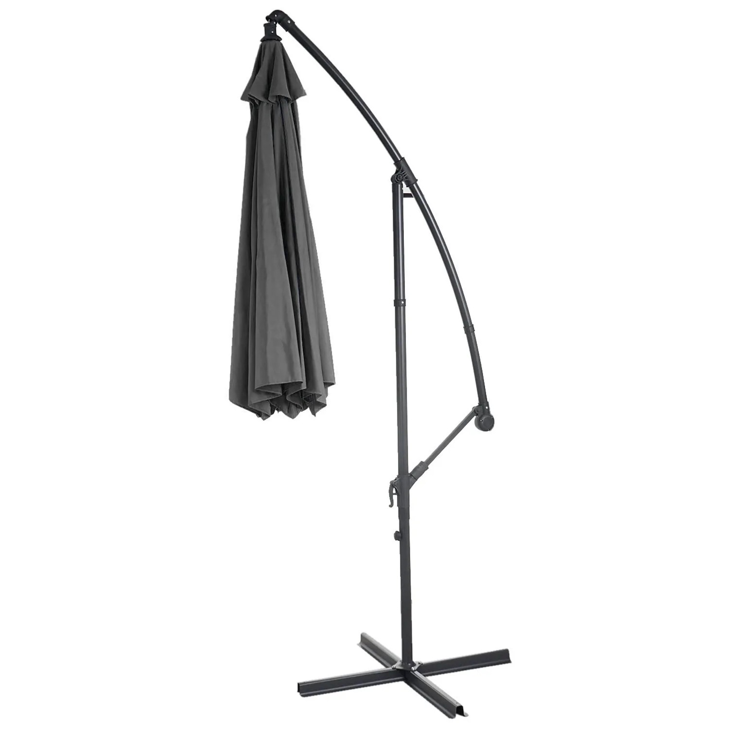 Grauer MCW Ampelschirm Terni, Ø 3m, neigbar, mit Ständer. Sonnenschutz für Garten und Terrasse.
