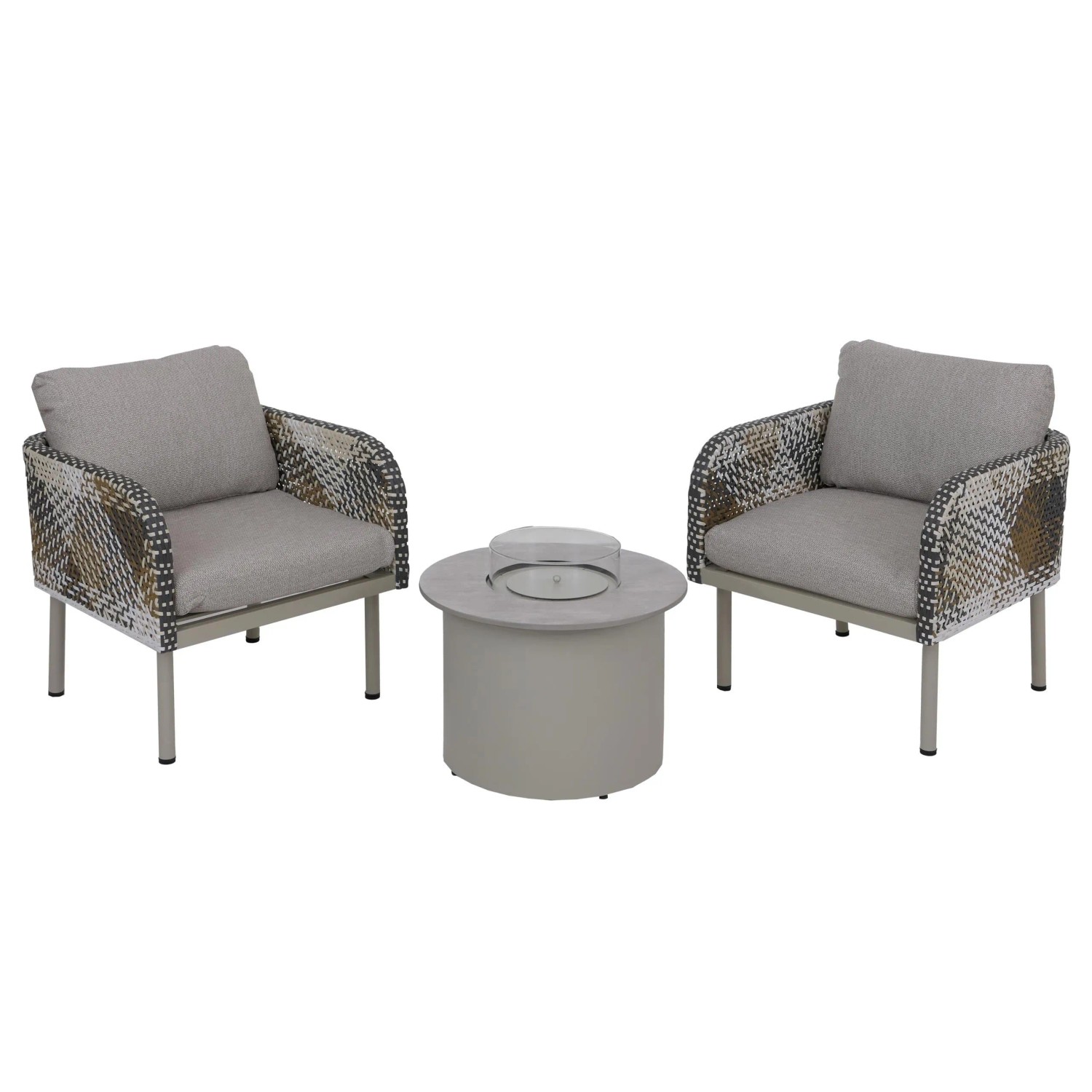 MCW Poly-Rattan Garnitur P80 Tischkamin Alu Stoff Creme-Beige