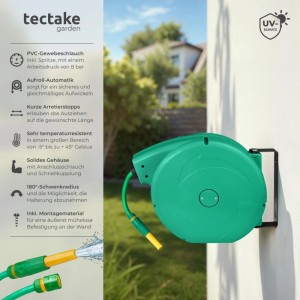Tectake Schlauchtrommel  Mit ½ Zoll Schnellkupplung  Arbeitsdruck 8 Bar Aufroll Automatik Mit Schlauchstopp  45 x 15 x 41 cm Grün