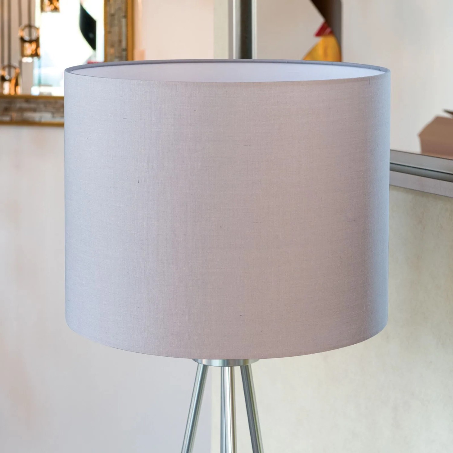 Runder grauer Stoff-Lampenschirm Orion Lightstyle, Ø 40 cm, H 30 cm, für E27-Leuchten.