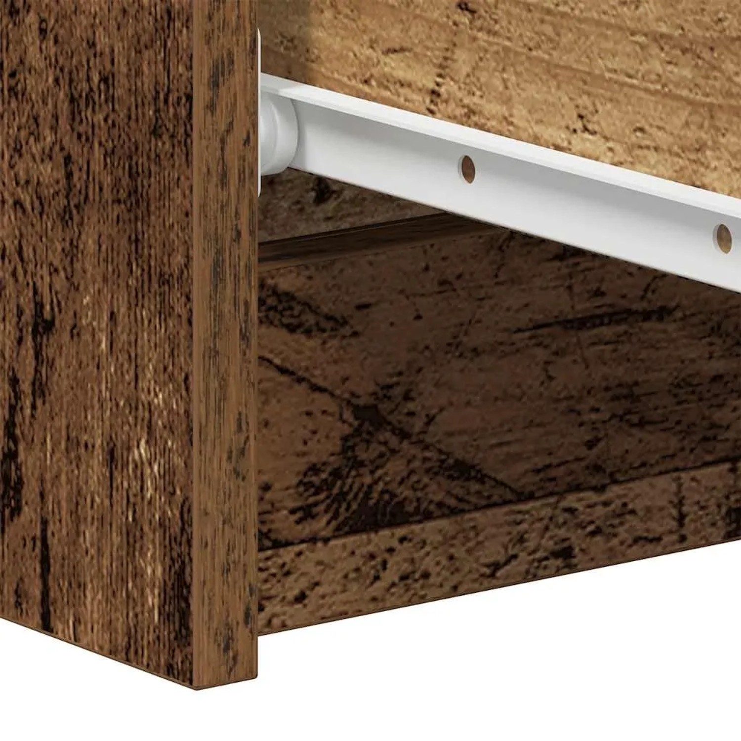 Detail des vidaXL Sideboards: Altholz-Optik Holzwerkstoff mit weißer Schubladenführung.