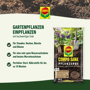 Sack Compo Sana Pflanzerde 50L für Gartenpflanzen, Stauden, Hecken und Bäume.