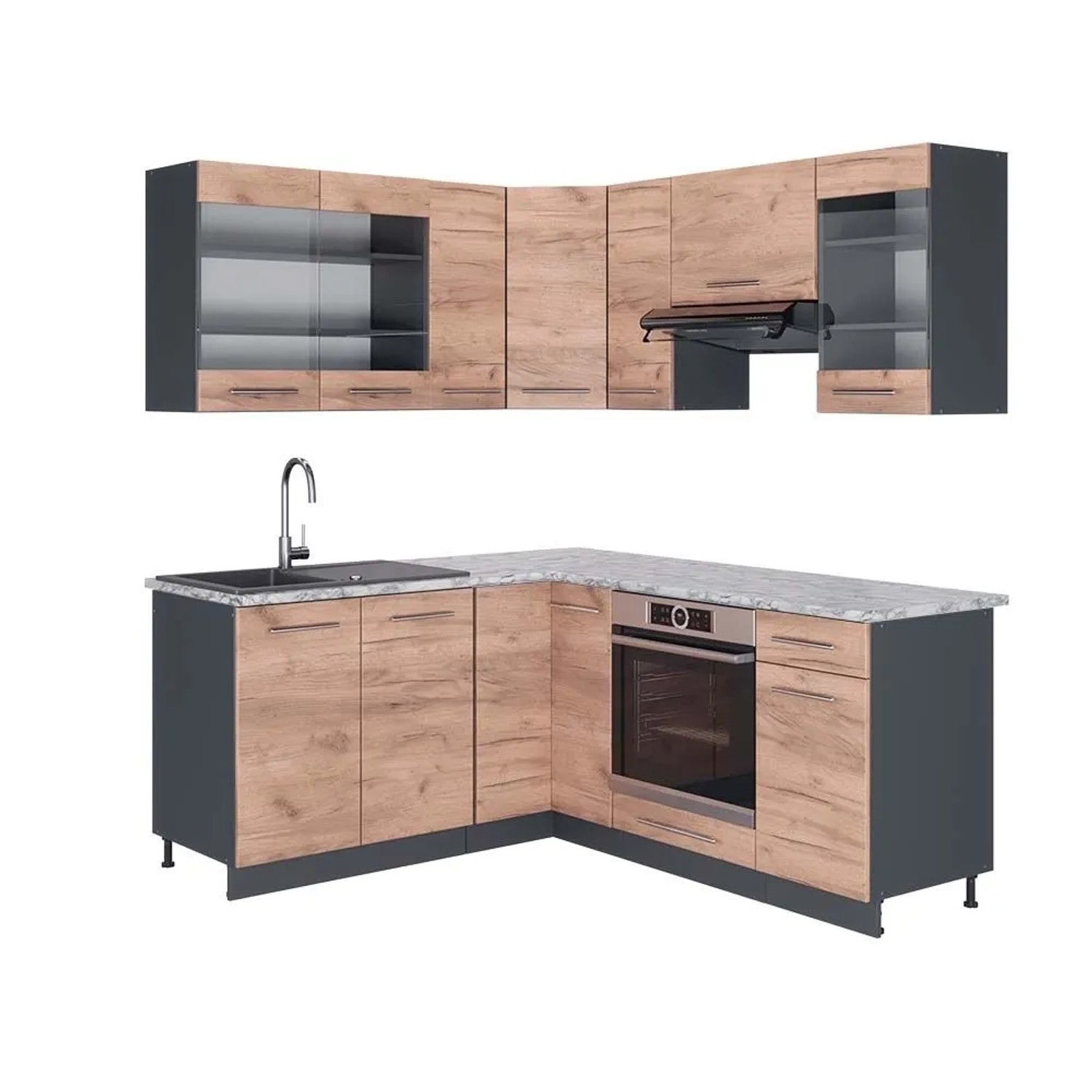 Vicco Eckküche Fame-Line Goldkraft Eiche/Anthrazit 190 x 82, AP Marmor