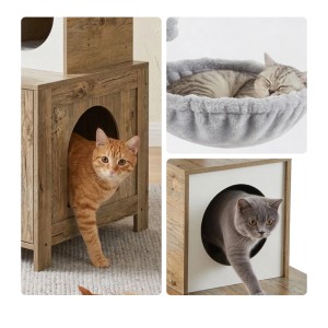 Relaxdays Kratzbaum MDF Weiß mit Katzenklo-Schrank 150 cm x 60 cm x 49 cm 17,1 kg