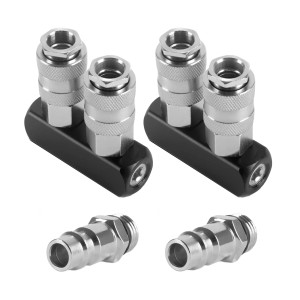 STAHLWERK Druckluft Verteiler 2-fach Set mit Schnellkupplungen für Kompressoren.