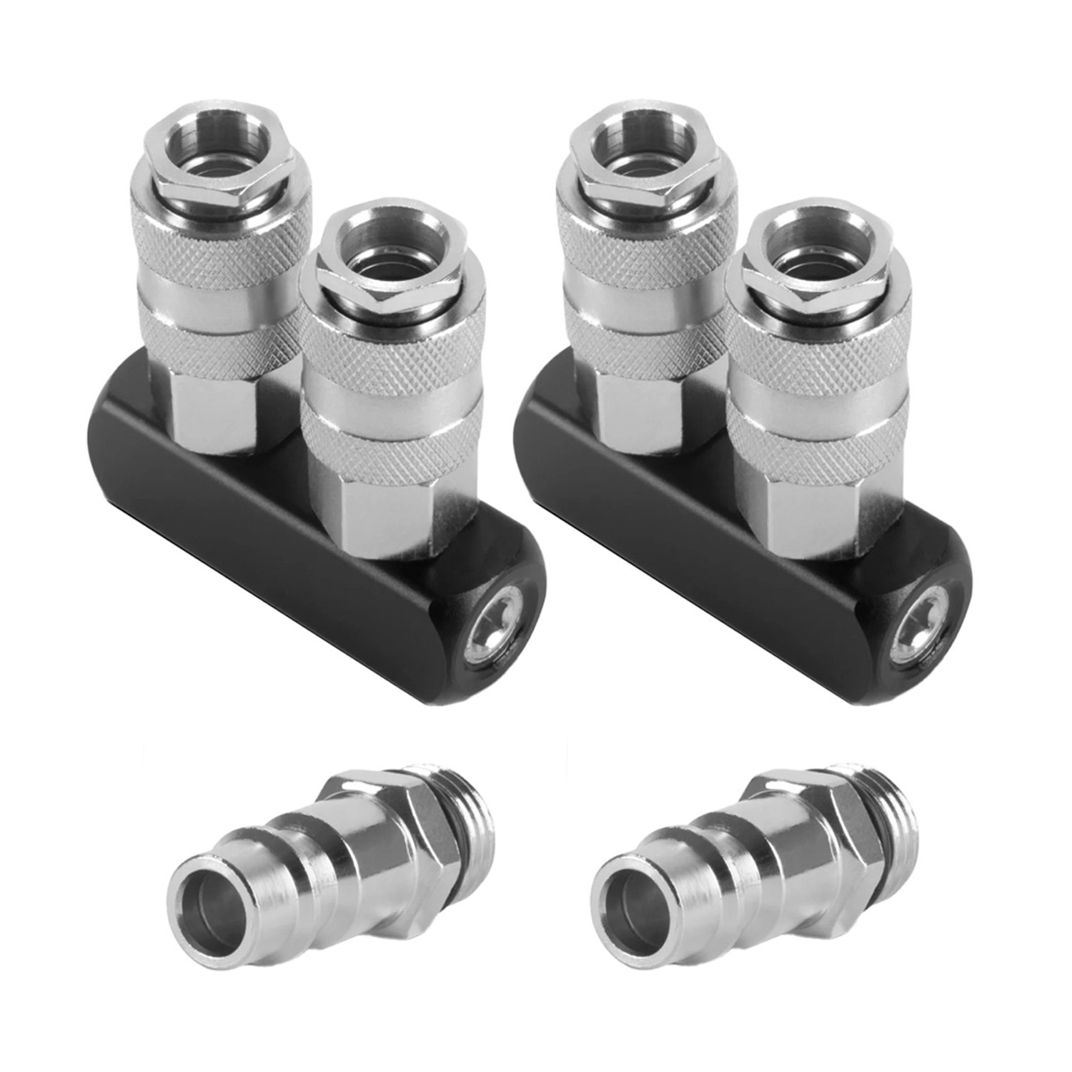 STAHLWERK 2 Fach Druckluft Verteiler bis 35 Bar Schnellkupplung Viertel Zoll 2er Set