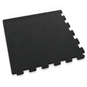 Robuste schwarze Gummi Steckmatte 50x50cm als Eckstück. Modulare Bodenschutzmatte für Fitness & Werkstatt.