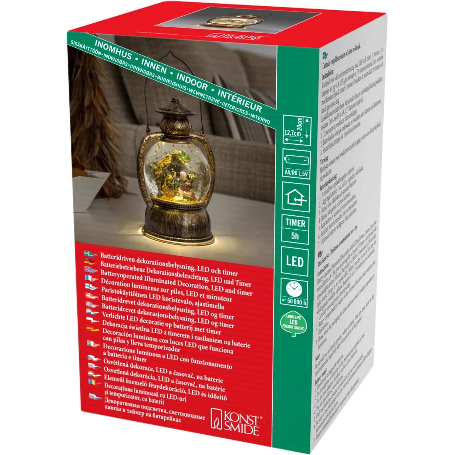 Konstsmide LED Kugellaterne mit Weihnachtskrippe, warmweiß, für den Innenbereich.