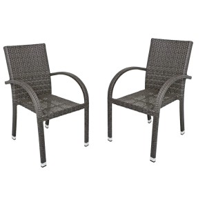 2er Set DELUKE Gartenstühle VESNA, dunkelgraue Stapelstühle aus Kunststoffgeflecht.