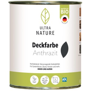 Ultra Nature BIO Deckfarbe Anthrazit, 0,75l Dose für Holzoberflächen im Innen- und Außenbereich.