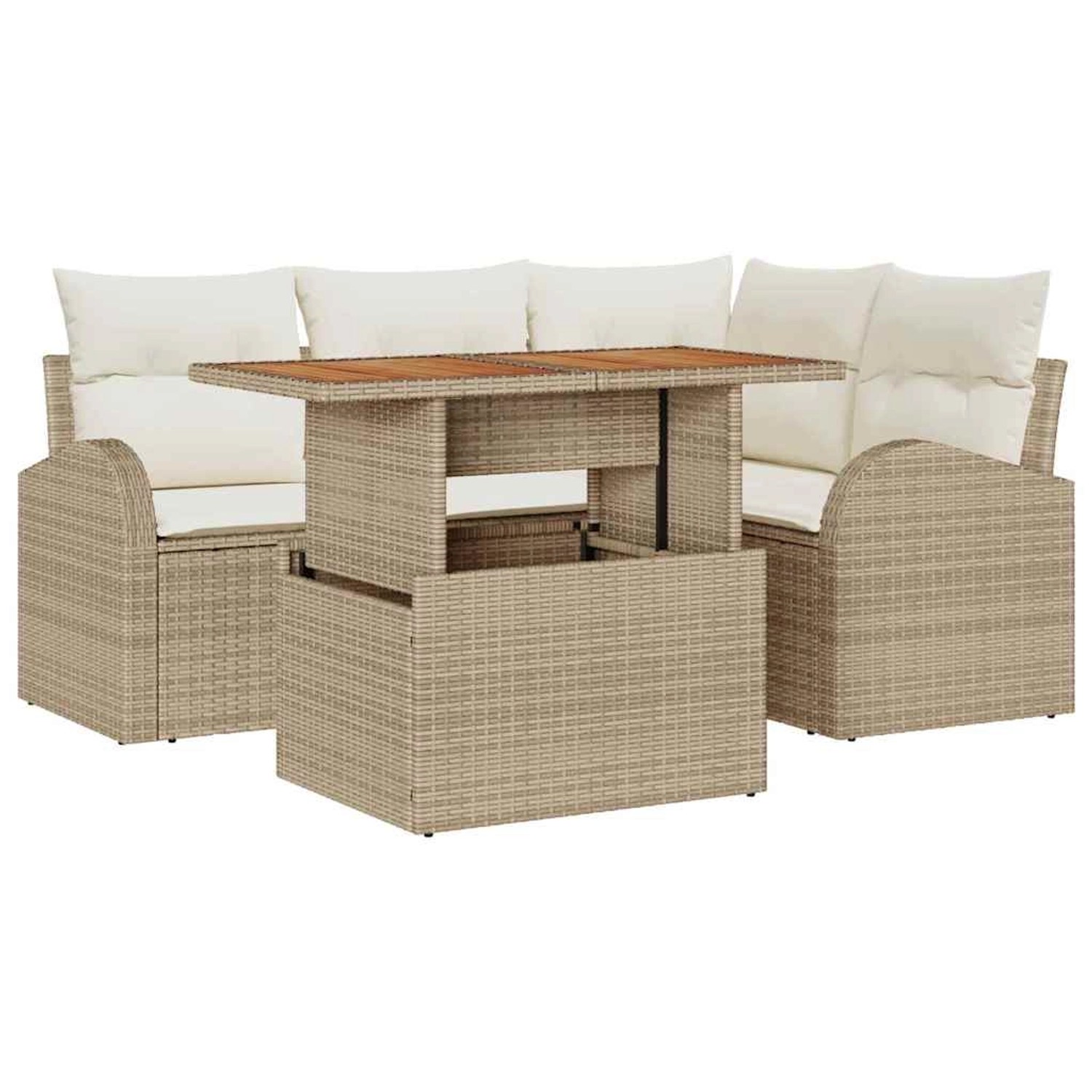 vidaXL Garten-Sofa-Set mit Speicher 5-Tlg Beige Poly Rattan 3358318 günstig online kaufen