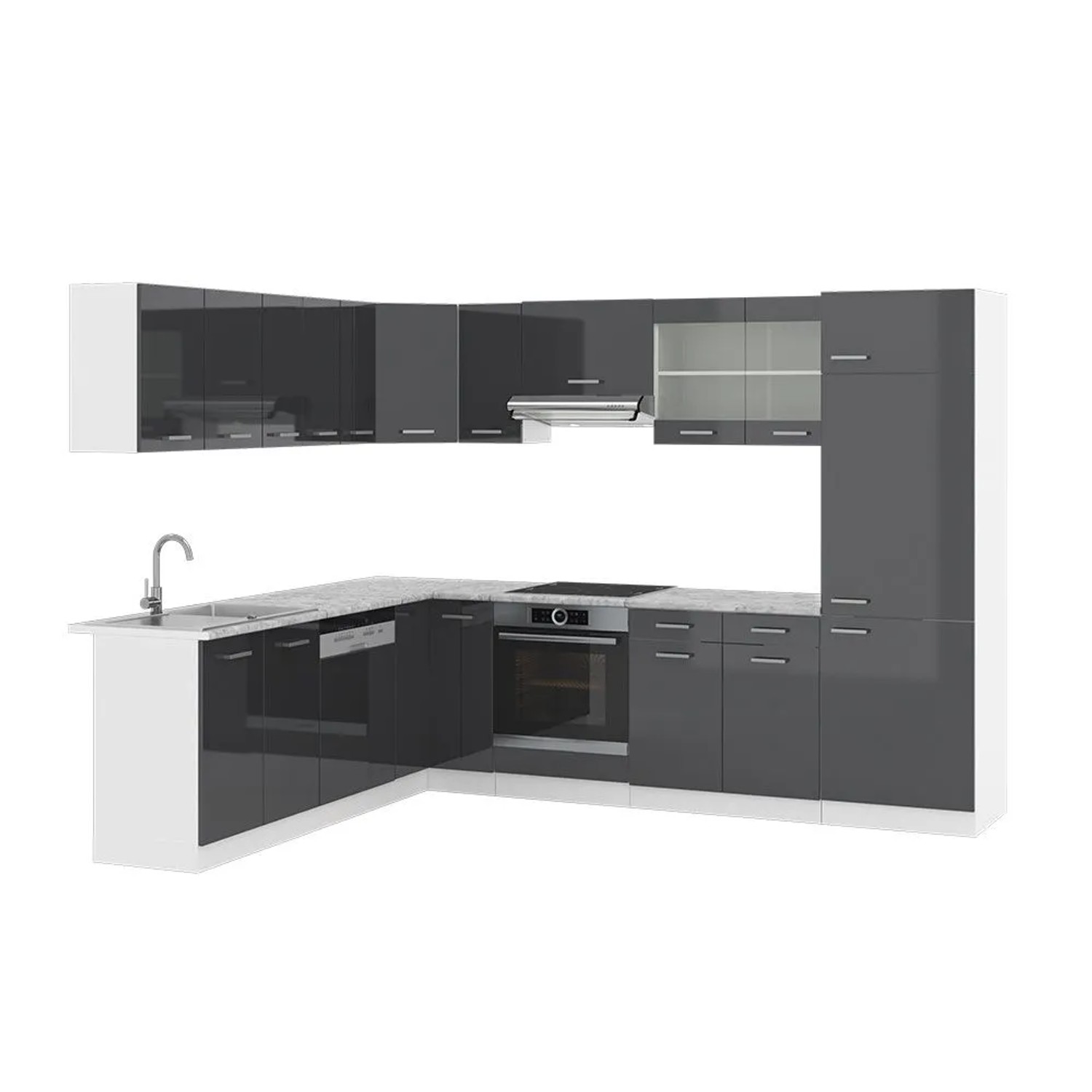 Vicco Eckküche R-Line Anthrazit Hochglanz/Weiß 287 x 82, AP Marmor