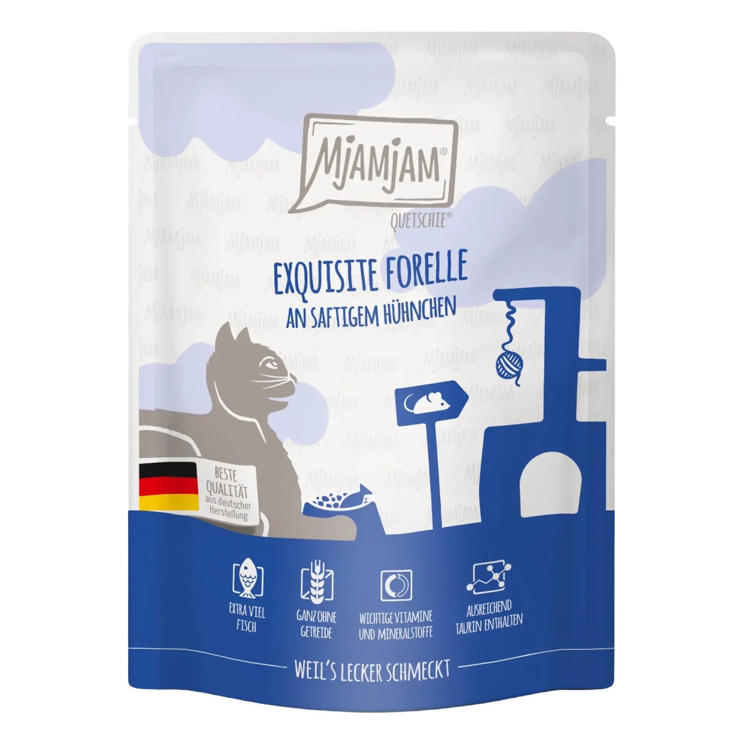 Mjamjam Katzen-Nassfutter Quetschie exquisite Forelle an Saftigem Hühnchen 300 g