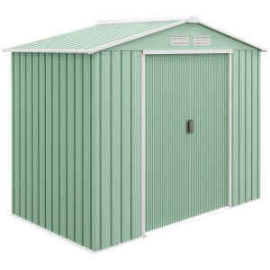 Outsunny Gerätehaus mit Schiebetüren, 213x130x185cm, mintgrün. Gartenhaus für Gartengeräte.