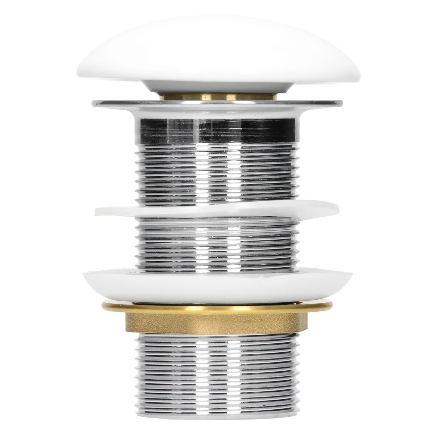 Ablaufgarnitur für ECD Germany Waschbecken, Keramik weiß, mit Edelstahldetails.