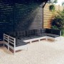 Weißes vidaXL Garten-Lounge-Set aus Kiefernholz mit anthrazitfarbenen Kissen.