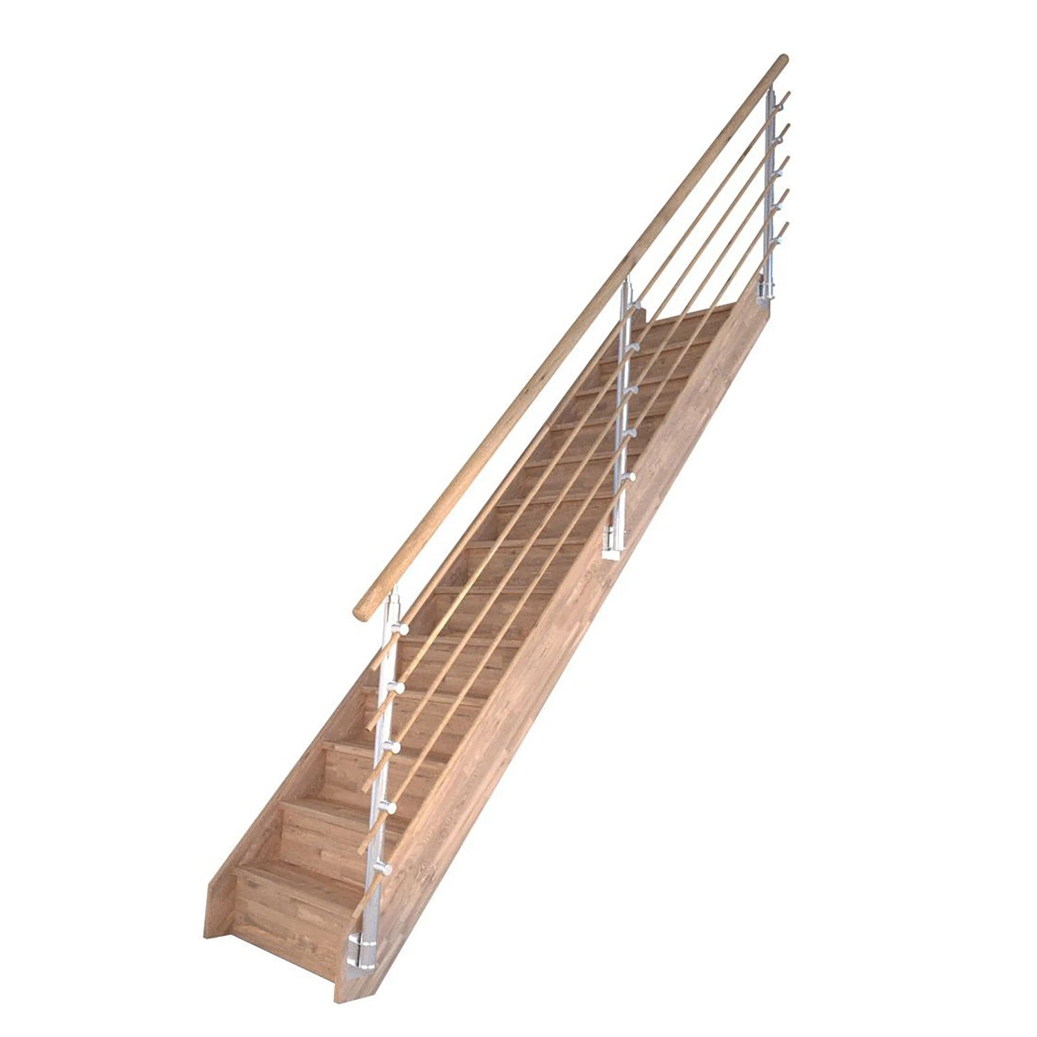 StarWood Treppe Rhodos Eiche, gerade, mit Design-Geländer und Setzstufen. FSC® zertifiziert.