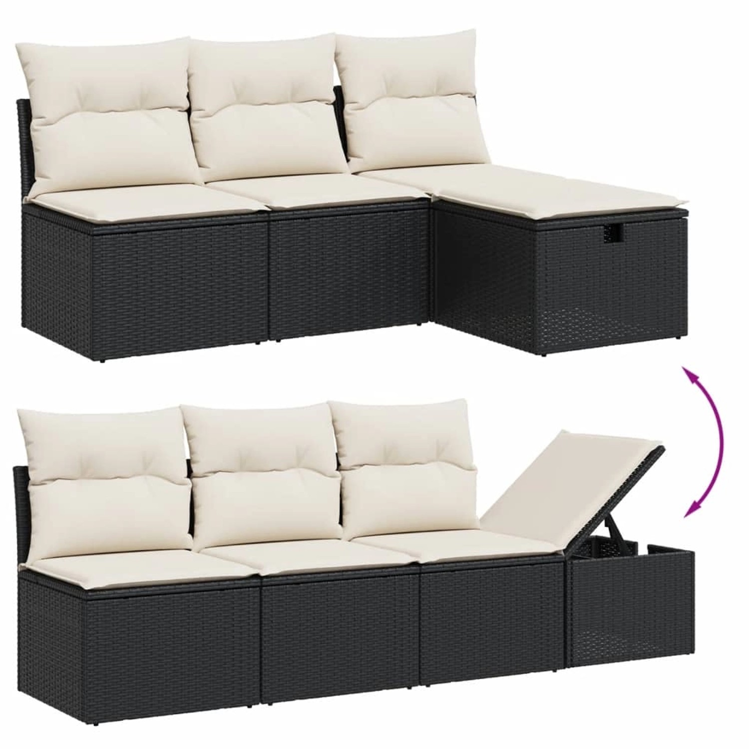 vidaXL Garten-Sofagarnitur, 8-teilig, schwarz, Poly Rattan mit Kissen. Gartenmöbel Set mit Stauraum.