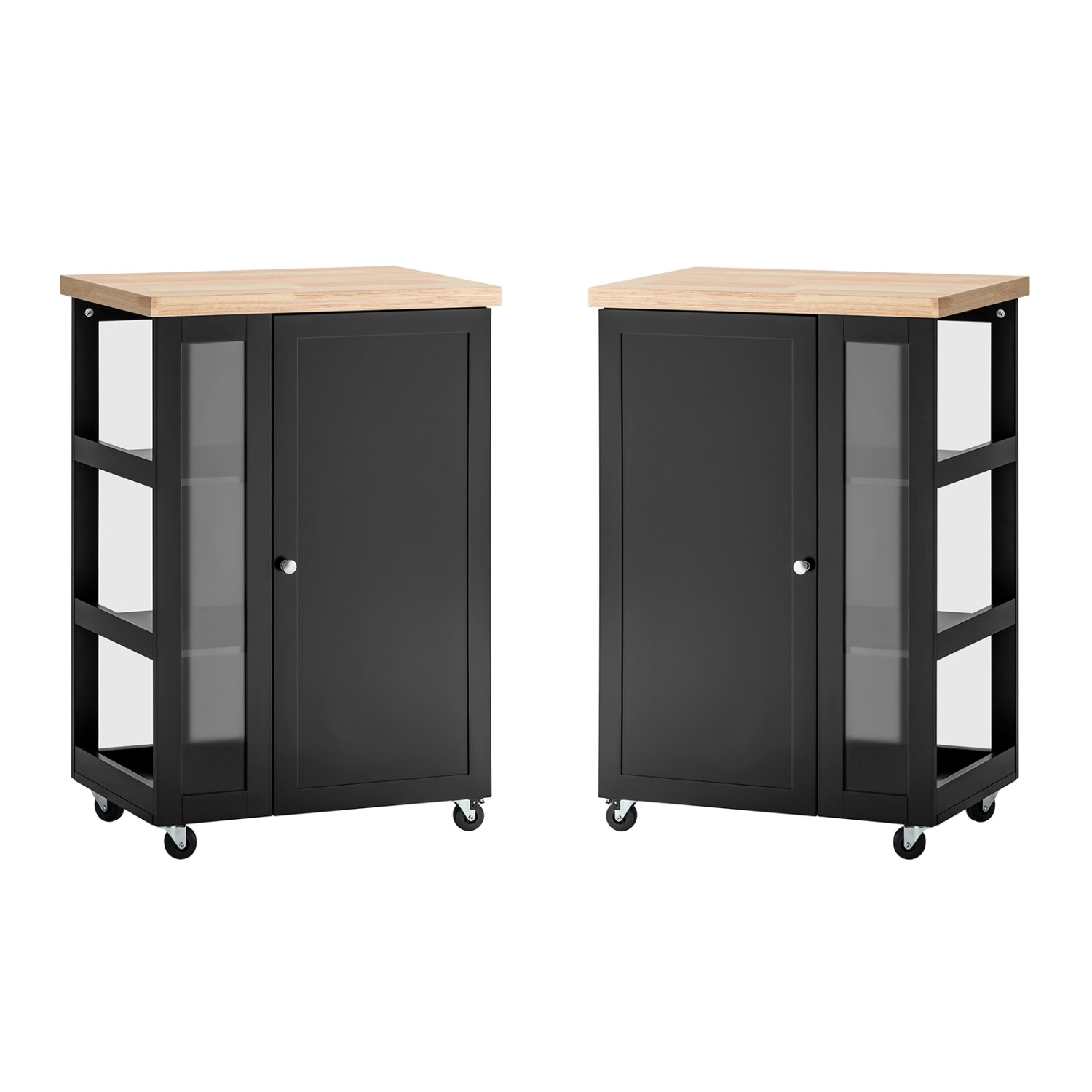 SoBuy Küchenwagen FKW75-SCH, Servierwagen mit Tür, schwarz, mit Rollen.
