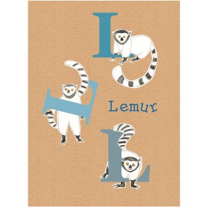 Komar Wandbild ABC Animal L: Buchstaben mit Lemuren Illustration für Kinderzimmer.