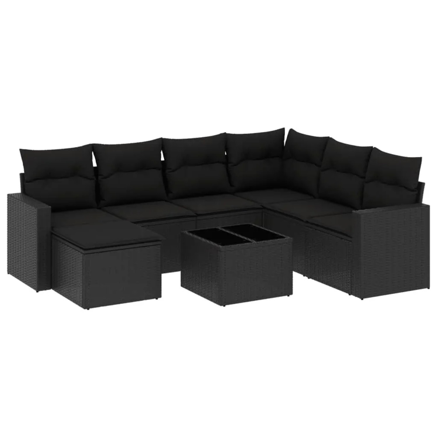 vidaXL 8-Tlg Garten-Sofagarnitur mit Kissen Schwarz Poly Rattan 3251642