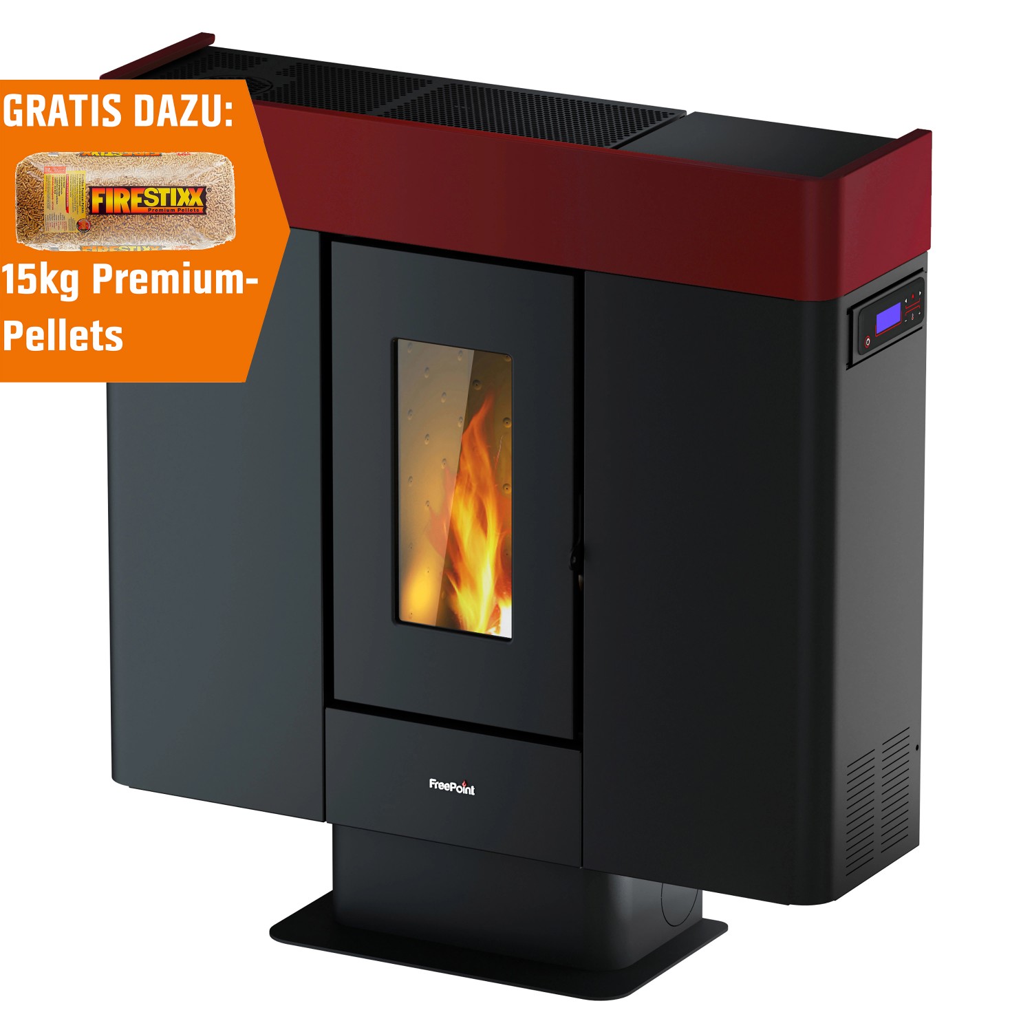 Freepoint Pelletofen Moon Stahl Bordeaux 10 kW EEK: A+