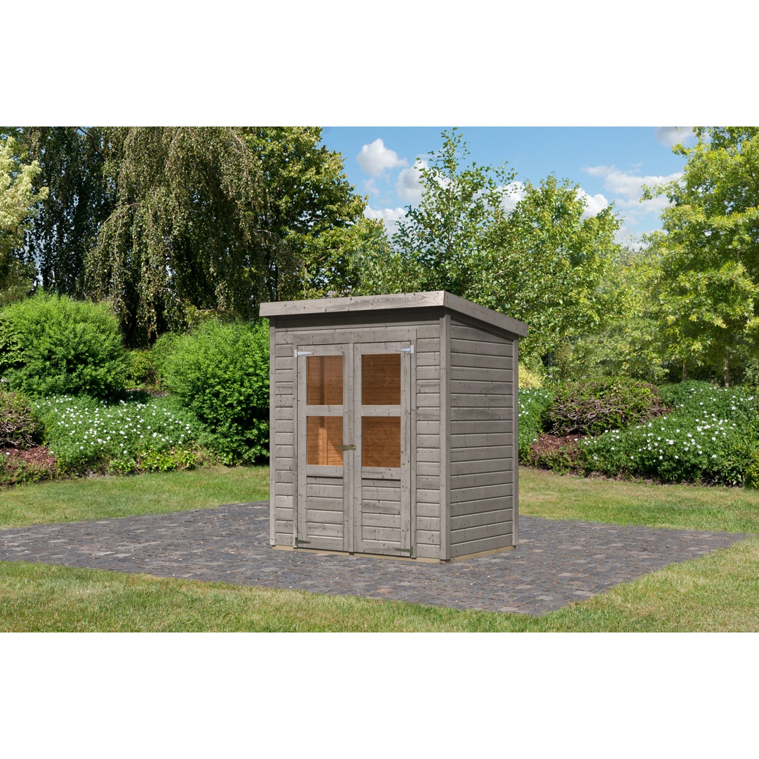 Karibu Gartenhaus Vellinge 2 Vorvergraut 219 x 178 x 122 cm günstig online kaufen