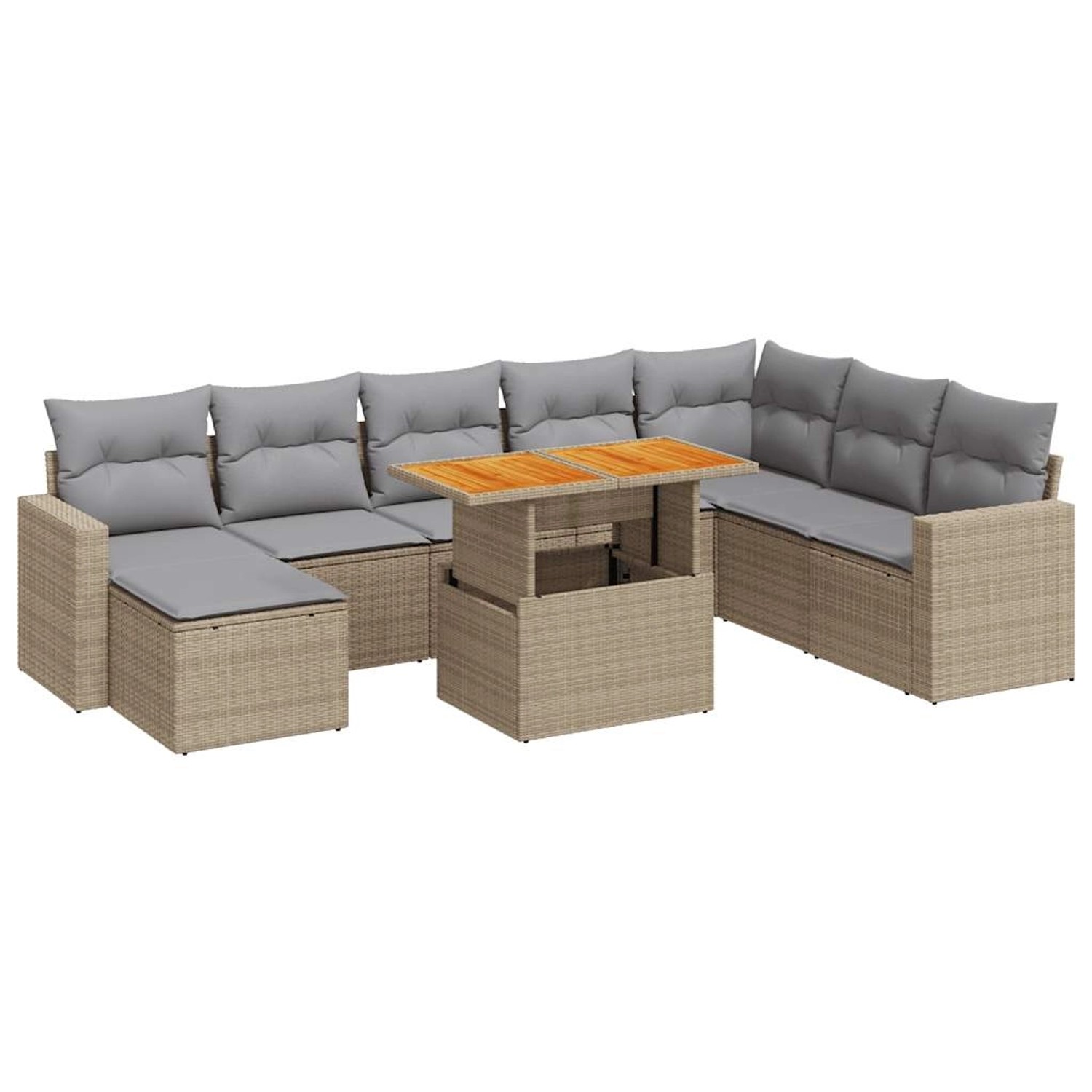 vidaXL 9-Tlg Garten-Sofagarnitur mit Kissen Beige Poly Rattan 3327076 günstig online kaufen