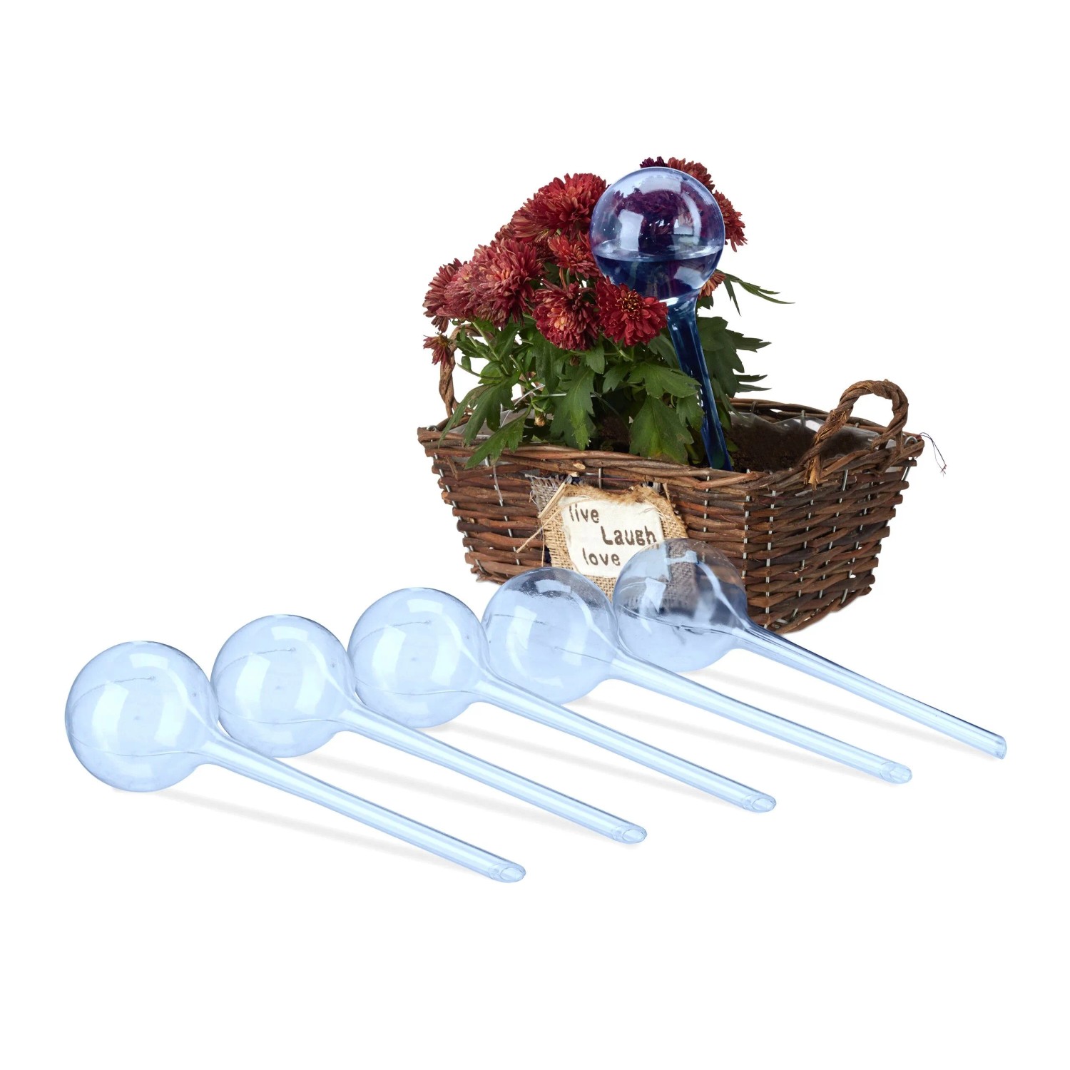 Relaxdays Bewässerungskugeln 6er Set Kunststoff Blau Selbstbewässernd 28 cm x 8 cm