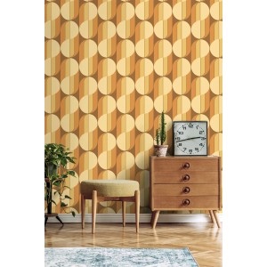 ESTAhome Vliestapete mit Retro-Ornamenten in Orange und Braun. Geometrisches Muster für stilvolle Wohnräume.