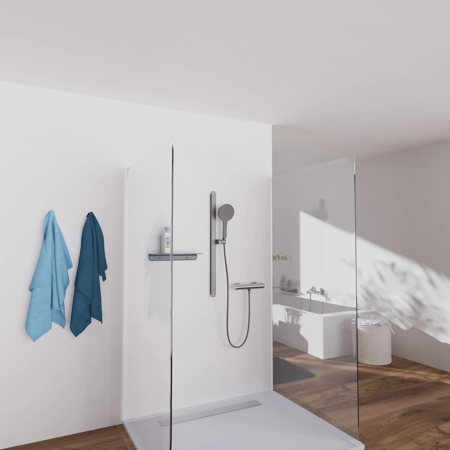 Schütte Stangenbrause-Set Karibik Oval Graphit Matt im modernen Badezimmer.