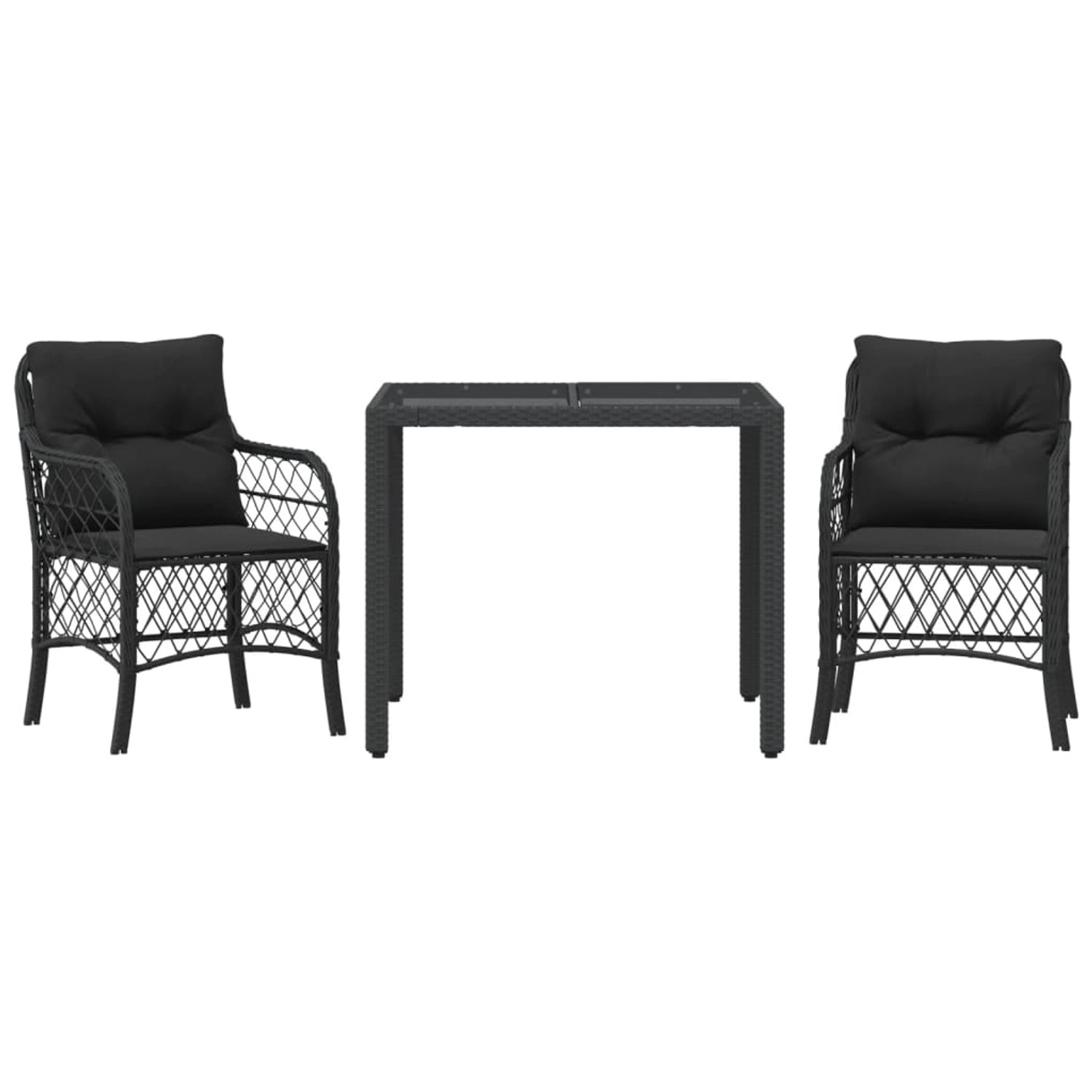 vidaXL 3-tlg Bistro-Set mit Kissen Schwarz Poly Rattan Modell 12