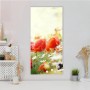 Weiße Magnettafel 37x78cm mit Kamille- und Mohn-Motiv als Wanddekoration.