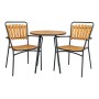 ebuy24 Cleveland Cafétisch (Ø70cm) mit zwei Stühlen, Teakholz/Schwarz, für Garten und Balkon.