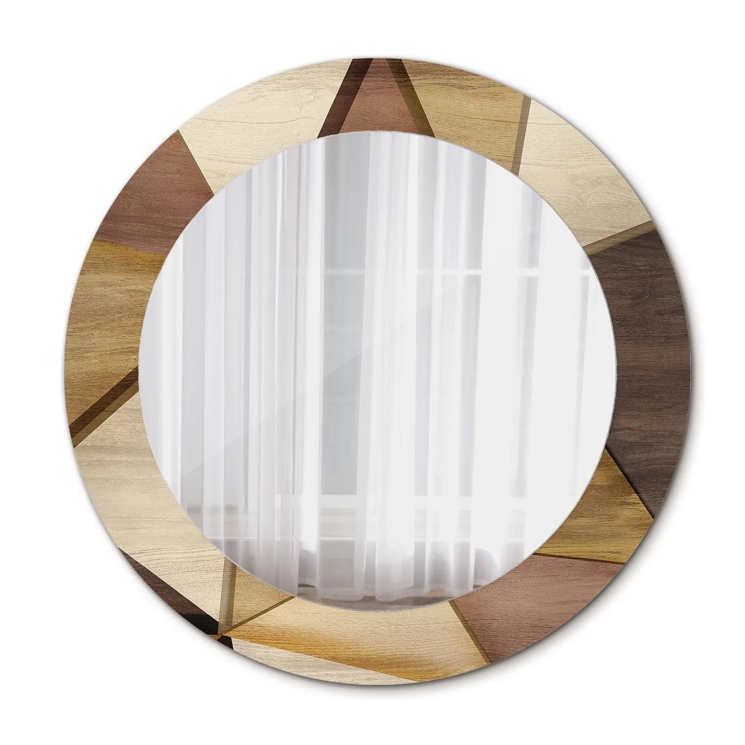 Tulup Spiegel mit Motivdruck Geometrisches 3D Holz 60x60 cm Runder Spiegel Aufdruck Spiegel Ornament Spiegel Ornamente