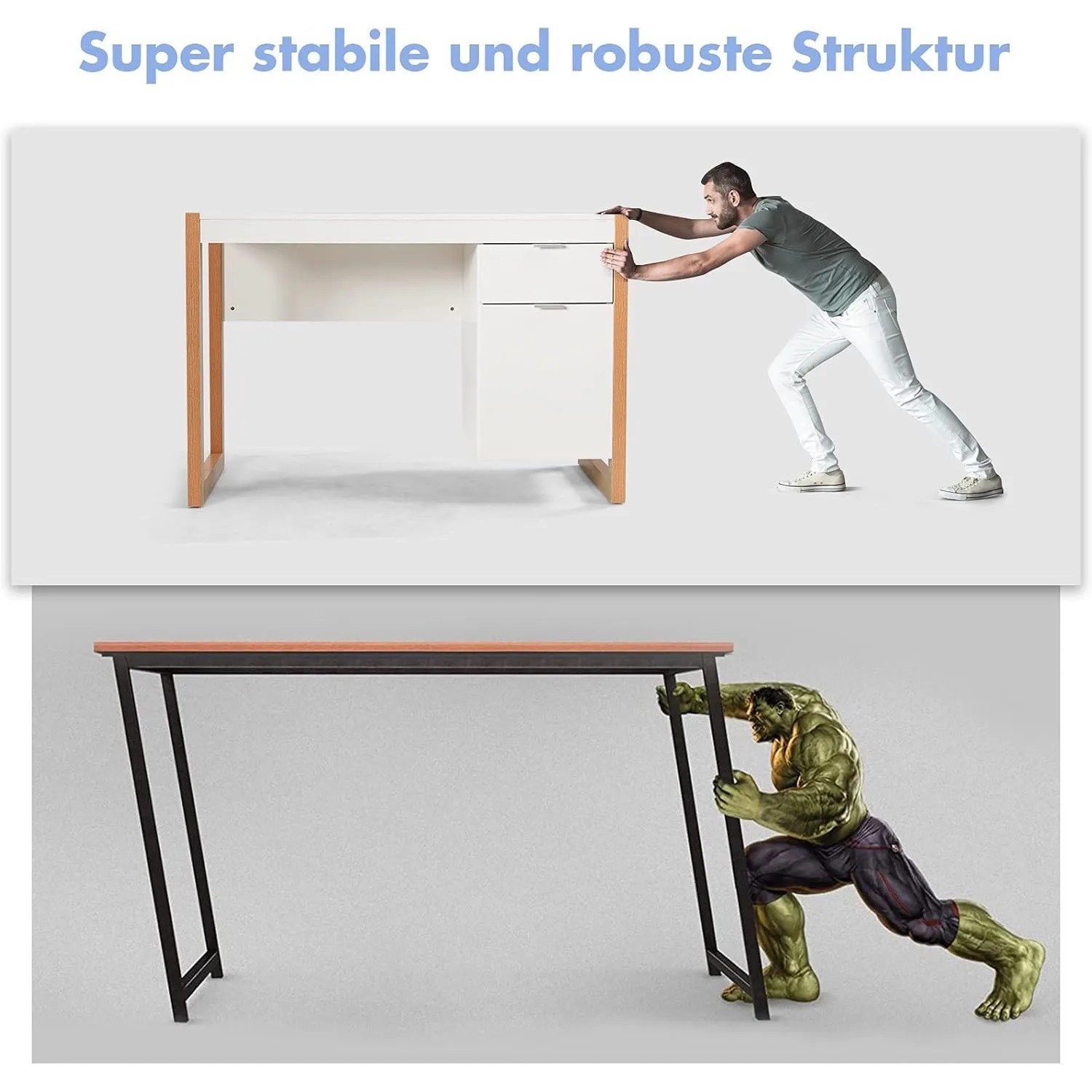 Costway Schreibtisch, weiß, mit Schublade und Schrank, Stabilitätstest.