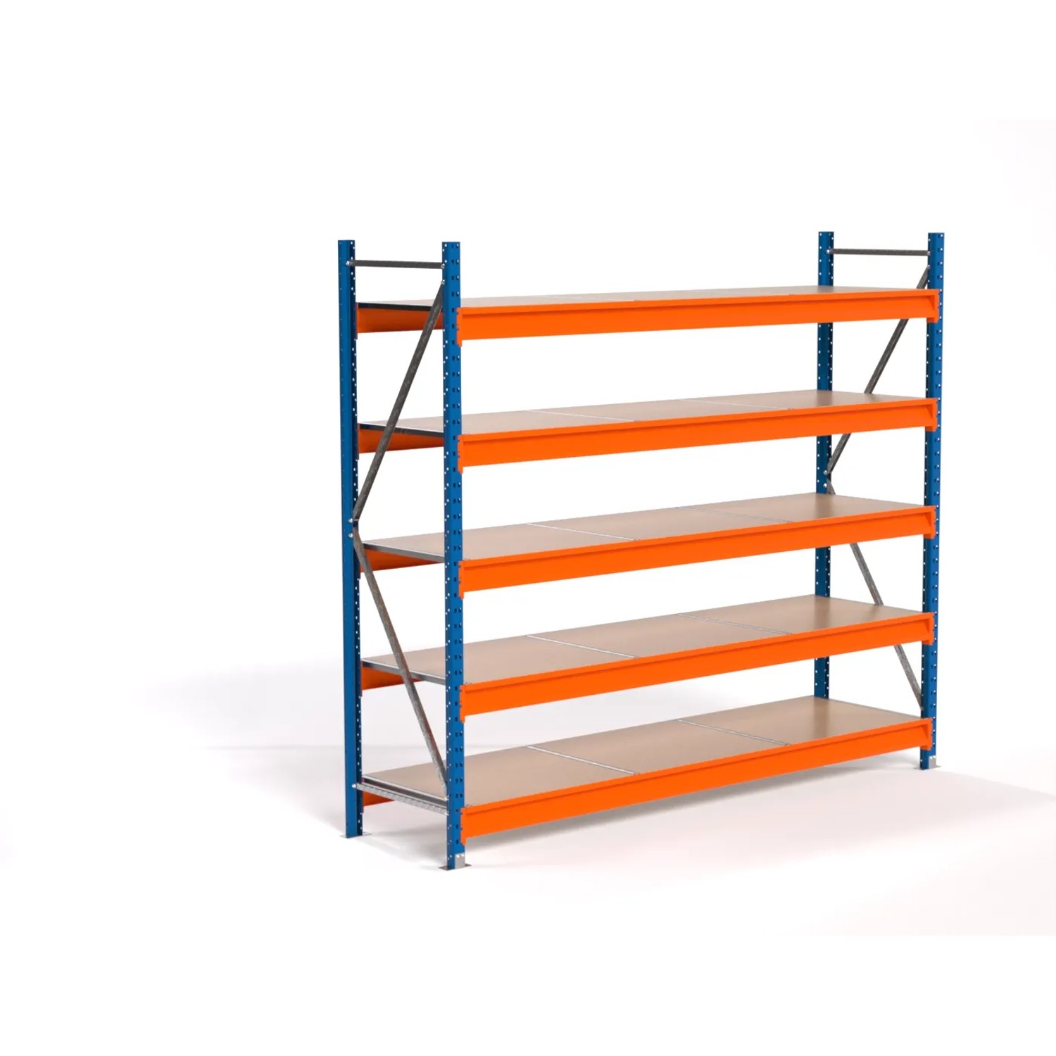 PROREGAL Industrie Weitspannregal Lagerregal MAXIMUS PRO Grundregal HxBxT 200x225x60cm 5 Spanplatten-Fachboden Fachlast 610kg Blau/Orange