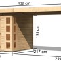 Karibu Holz-Gartenhaus Sölve Natur, unbehandelt, mit Flachdach und Maßangaben.