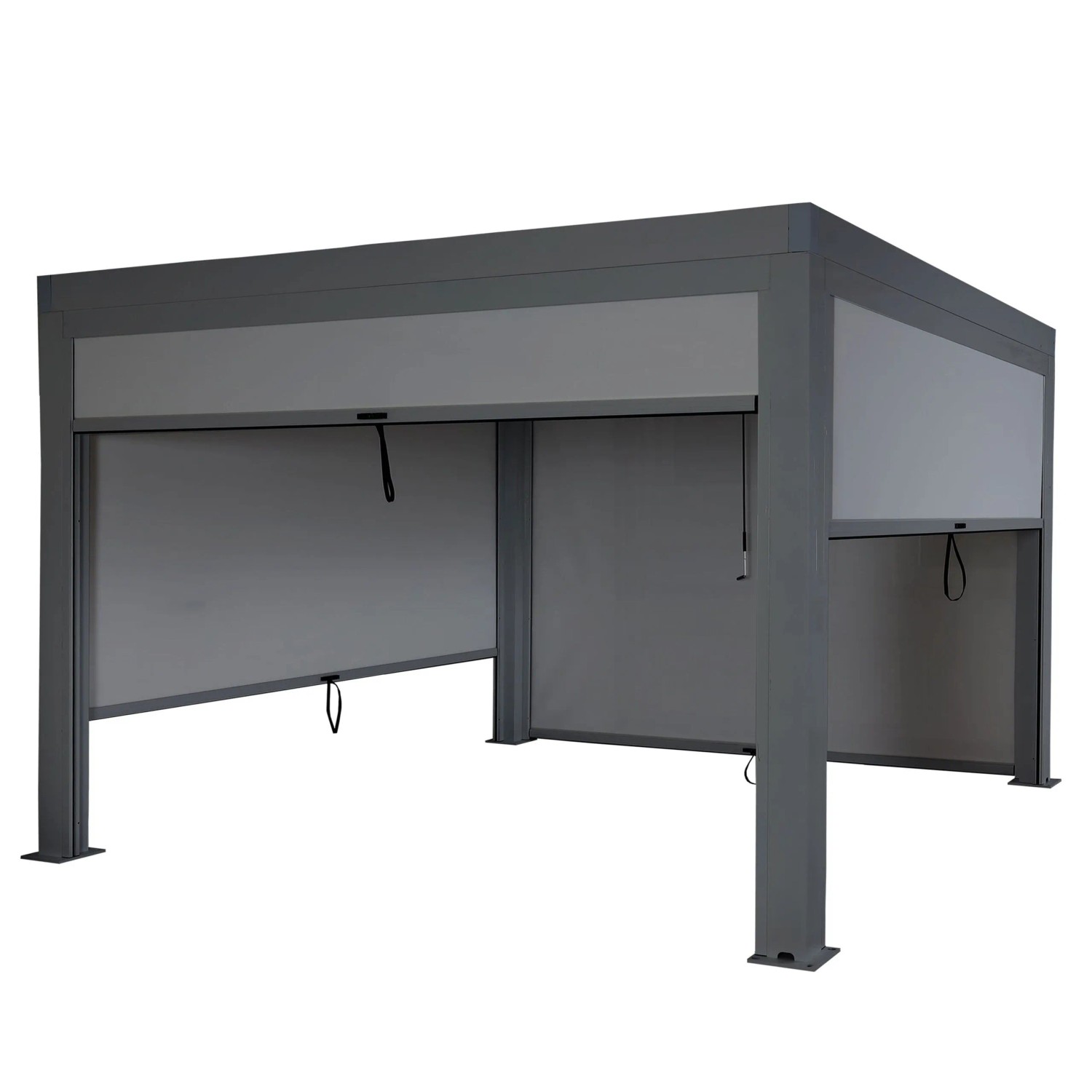 BERLINLODGE Pergola Mit 4x Seitenwand HxBxT 220x400x300cm Gartenpavillon Lamellen-Pavillon Rollo Anthrazit 11cm-Alu-Gestell Sturmfest