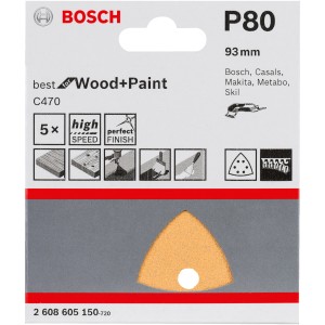 Bosch Schleifblätter Pro, 5 Stk., Korn 80, für Dreieckschleifer. Zubehör für Multischleifer.