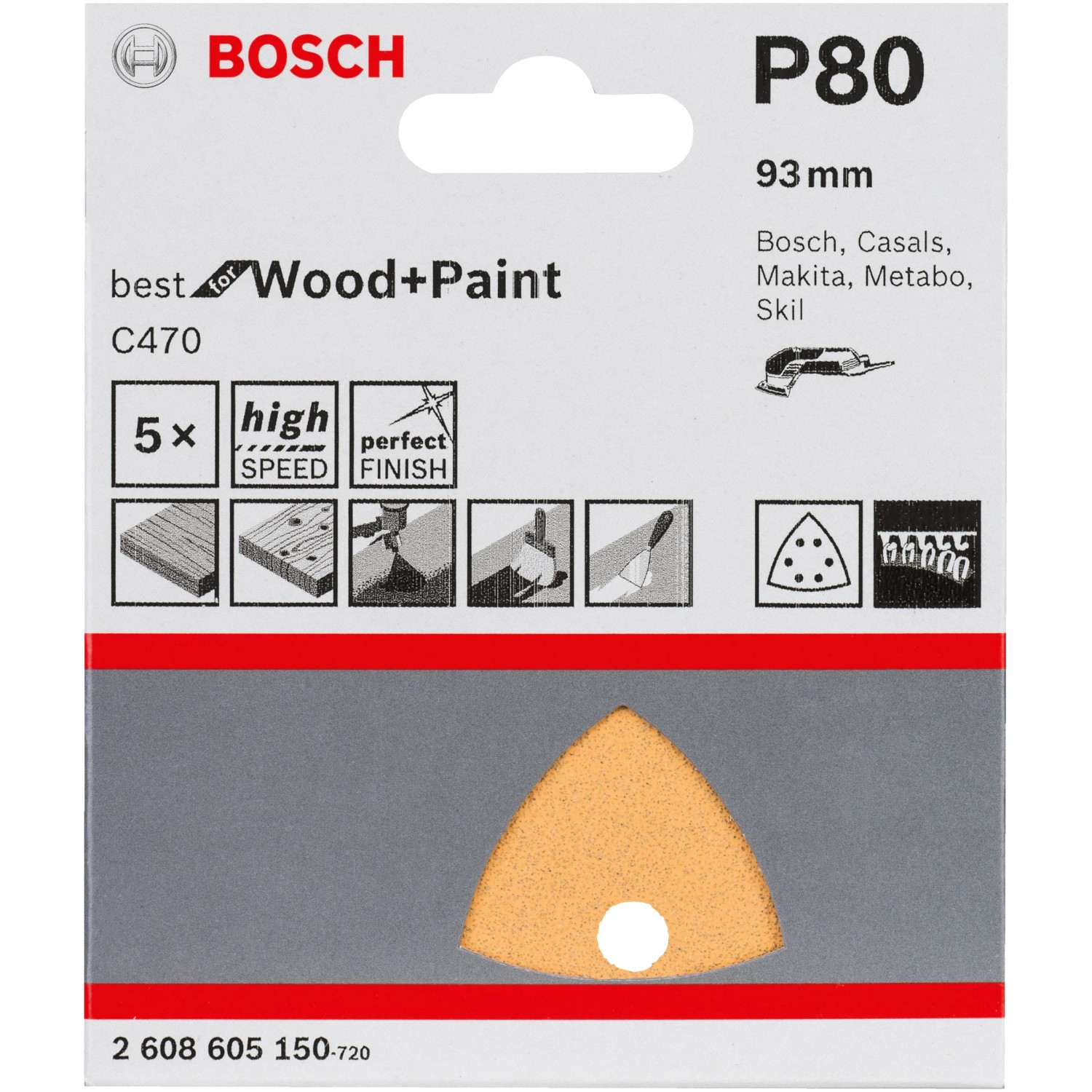 Bosch Schleifblätter Pro, 5 Stk., Korn 80, für Dreieckschleifer. Zubehör für Multischleifer.